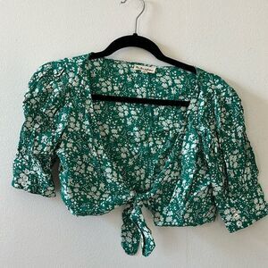 For Love & Lemons Green Floral Cropped Blouse